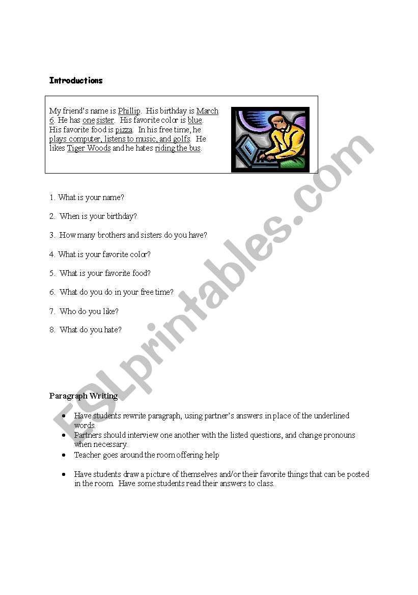 Introductions worksheet