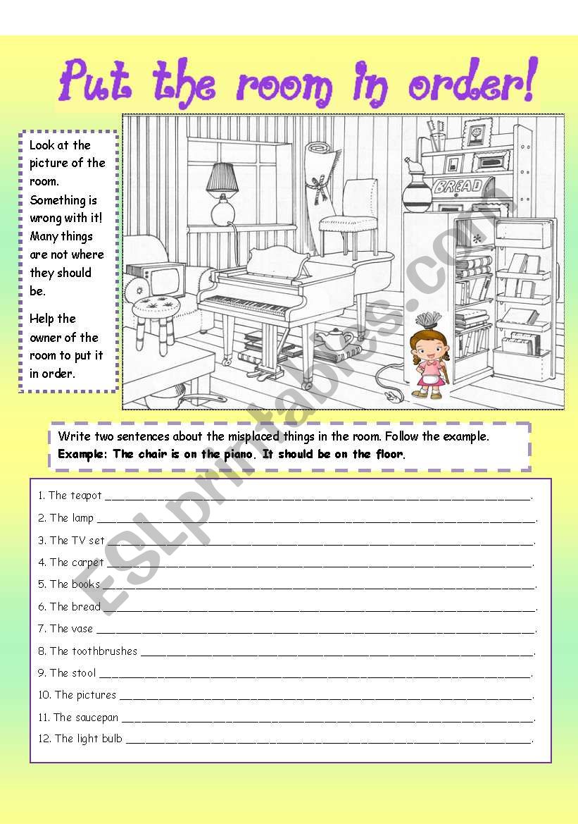 Put the room in order worksheet