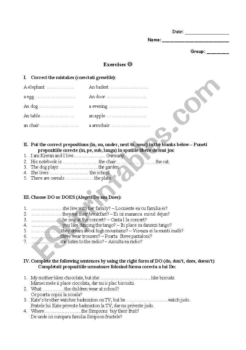 exercises worksheet