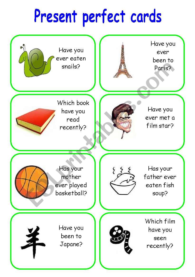 Present perfect - CARDS worksheet