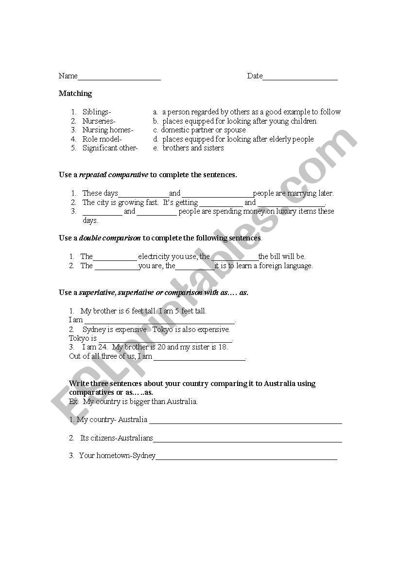 Summit quiz unit 8 Familiy worksheet