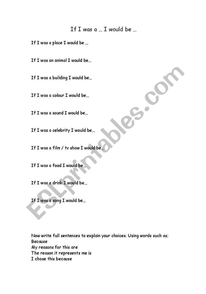 If I was a.... worksheet