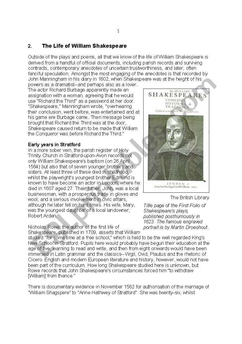 Shakespeare as you like it worksheet