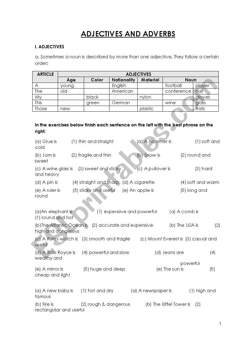 Adjectives and Adverbs worksheet