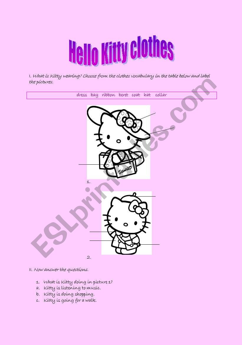 Hello Kitty clothes worksheet
