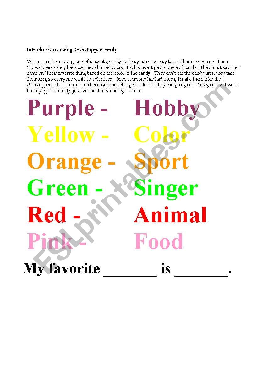 Gobstopper Introduction worksheet