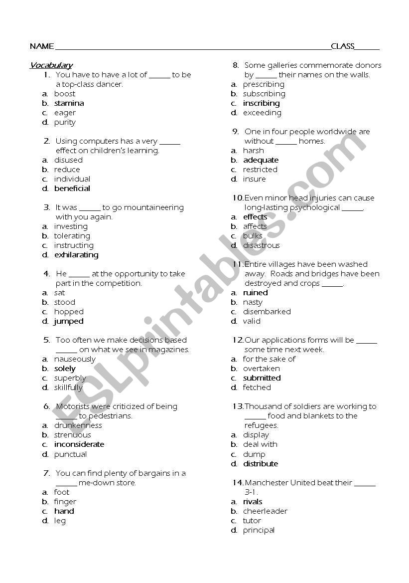 vocabulary worksheet