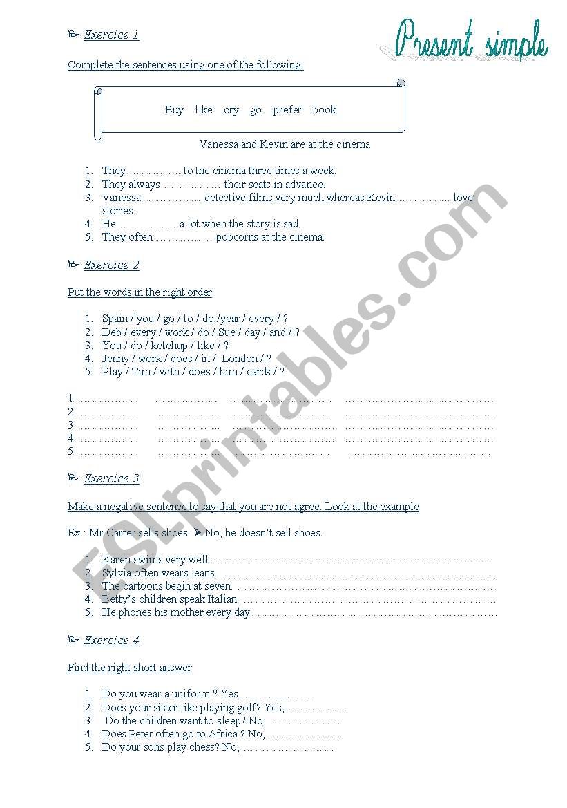 Present simple worksheet