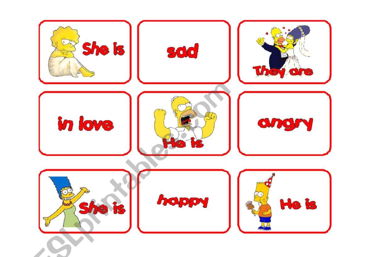 FEELINGS MEMORY CARDS WITH THE SIMPSONS