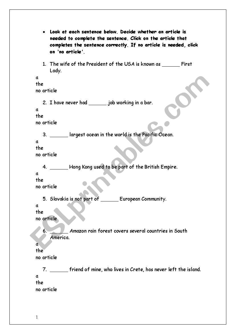 English test worksheet
