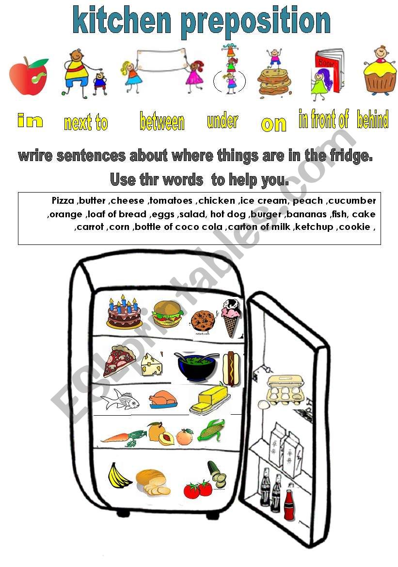 fridge preposition worksheet