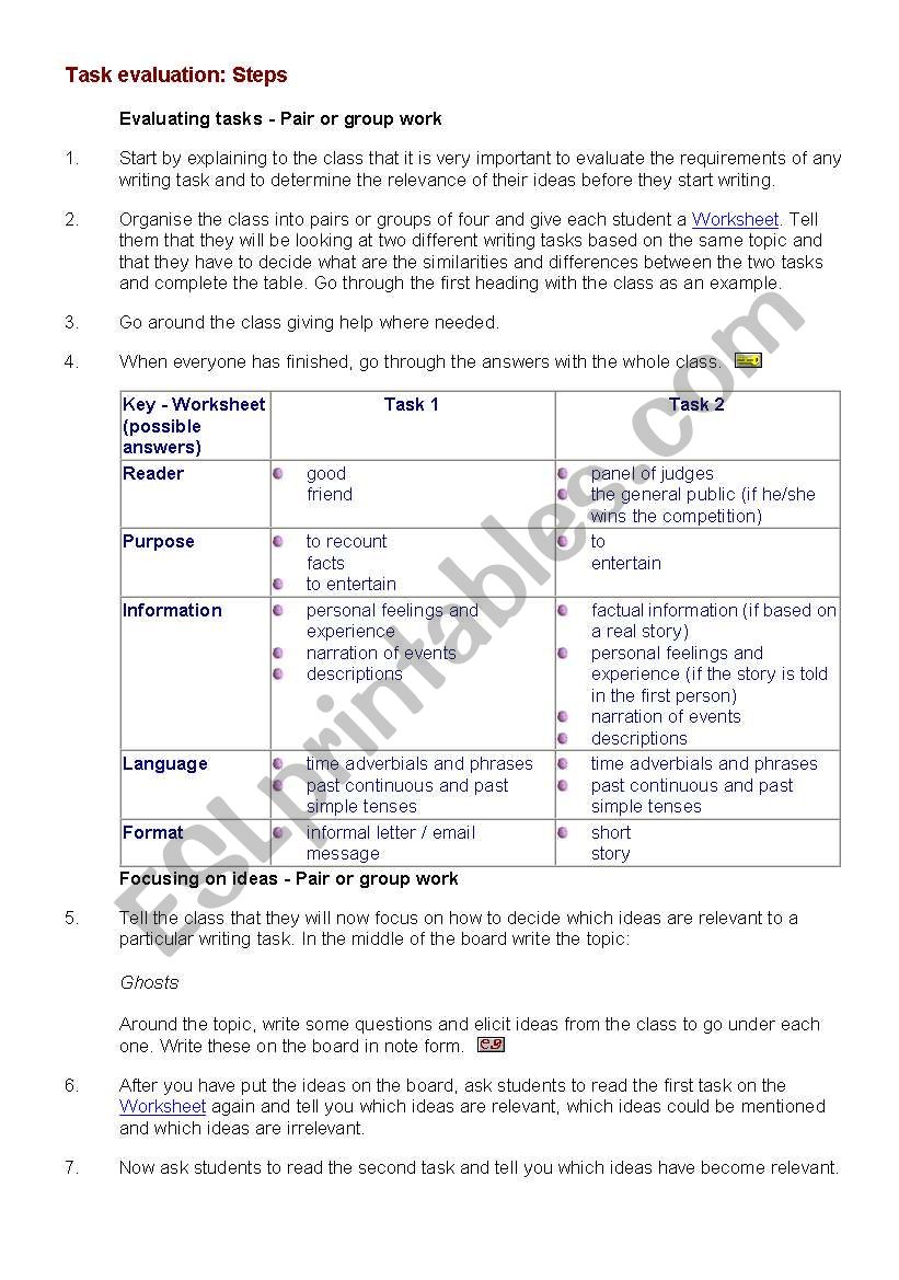 Writing Task Evaluation worksheet