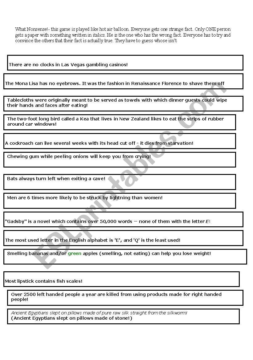 What nonsense worksheet