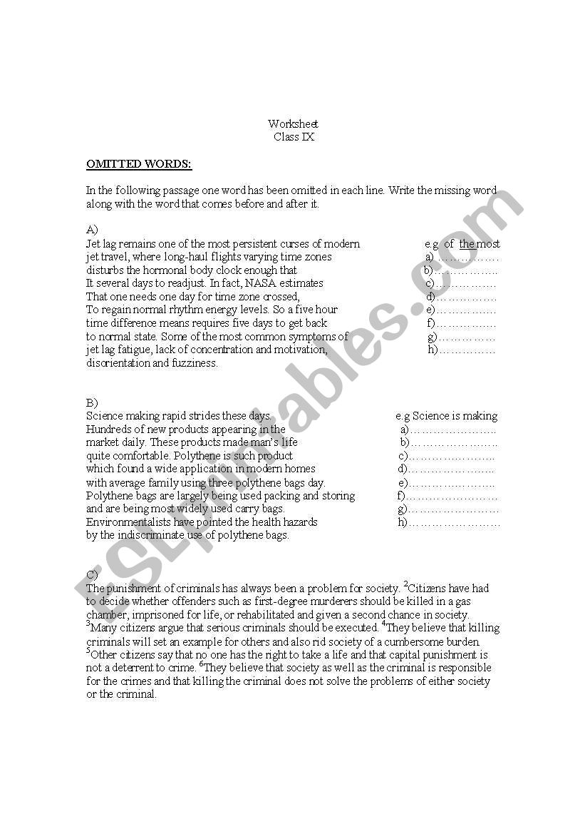 Omissions worksheet