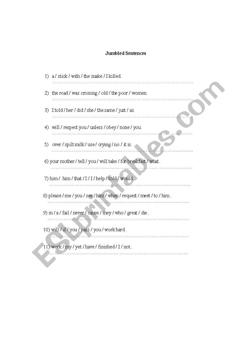 Jumbled Sentences worksheet