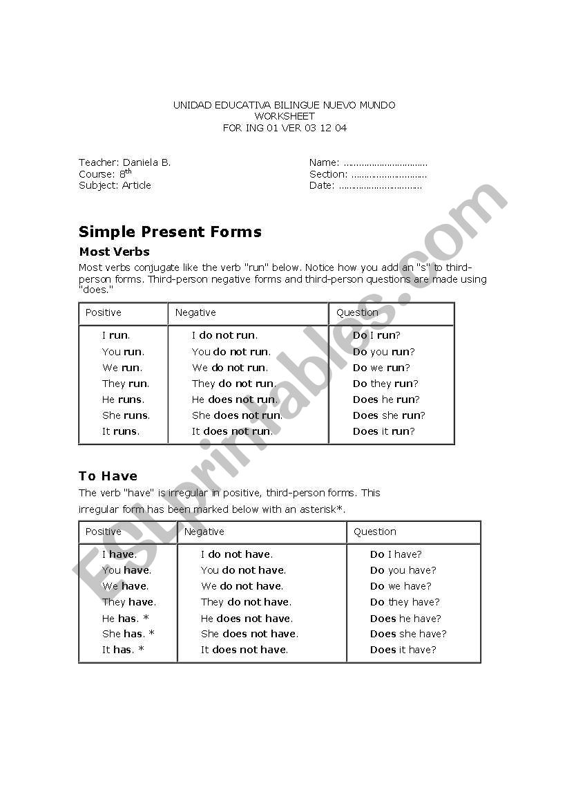 Simple Present worksheet
