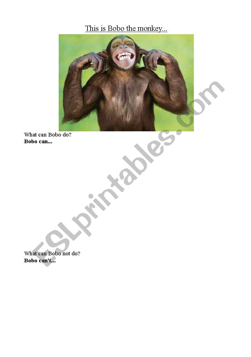 Bobo the monkey worksheet