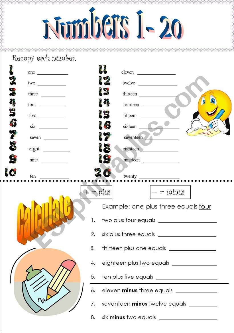 Numbers 1-20 worksheet