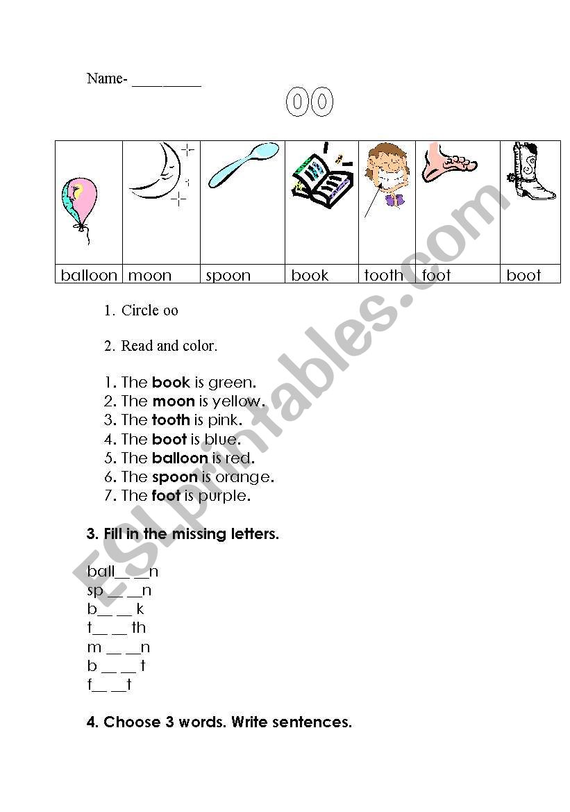 words -oo- worksheet