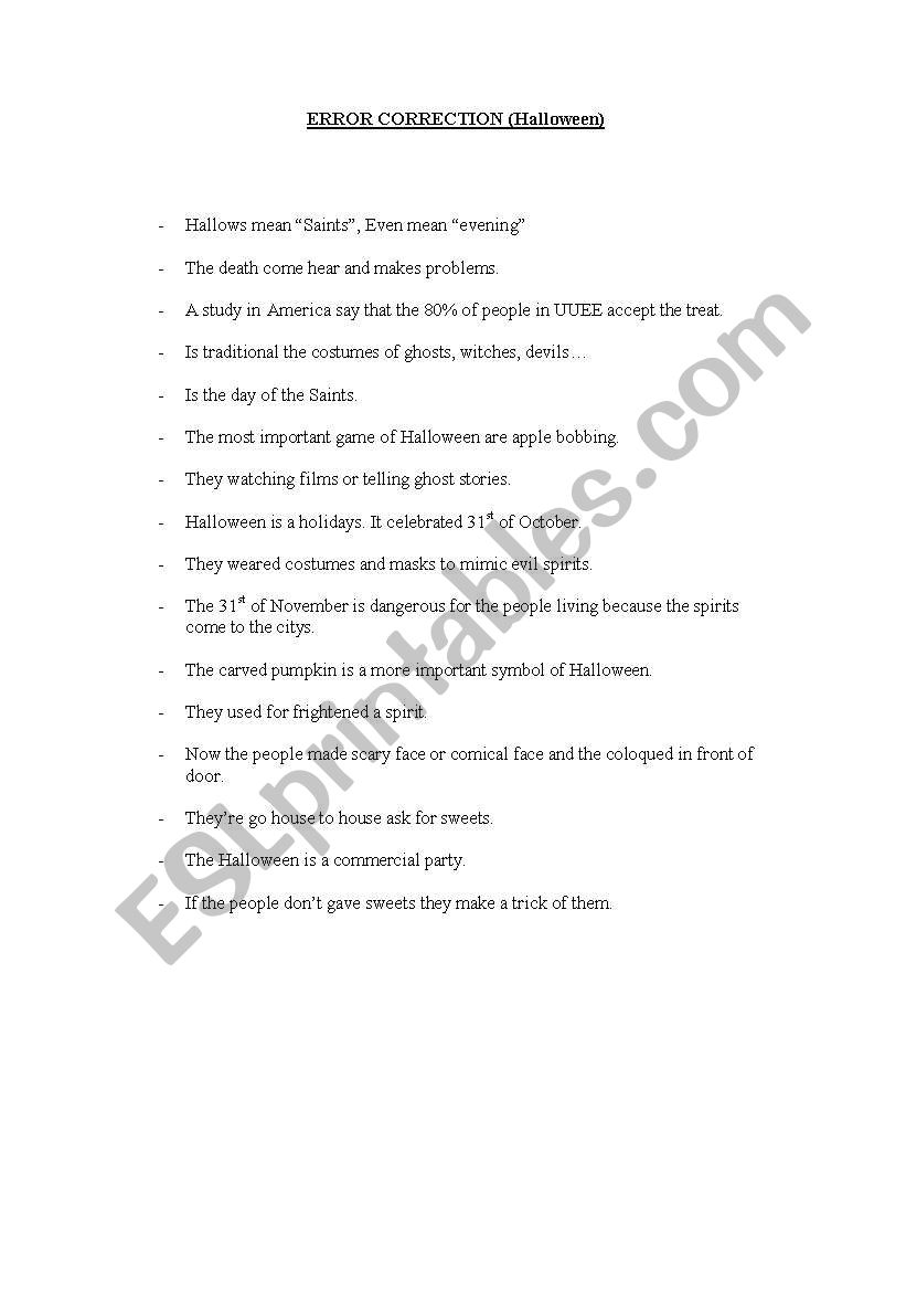 ERROR CORRECTION (Halloween) worksheet