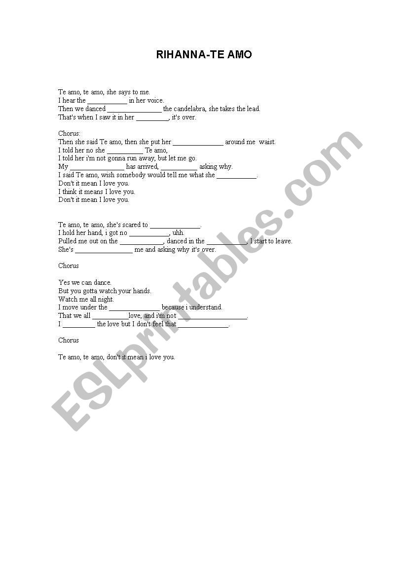 Rihanna-te amo worksheet