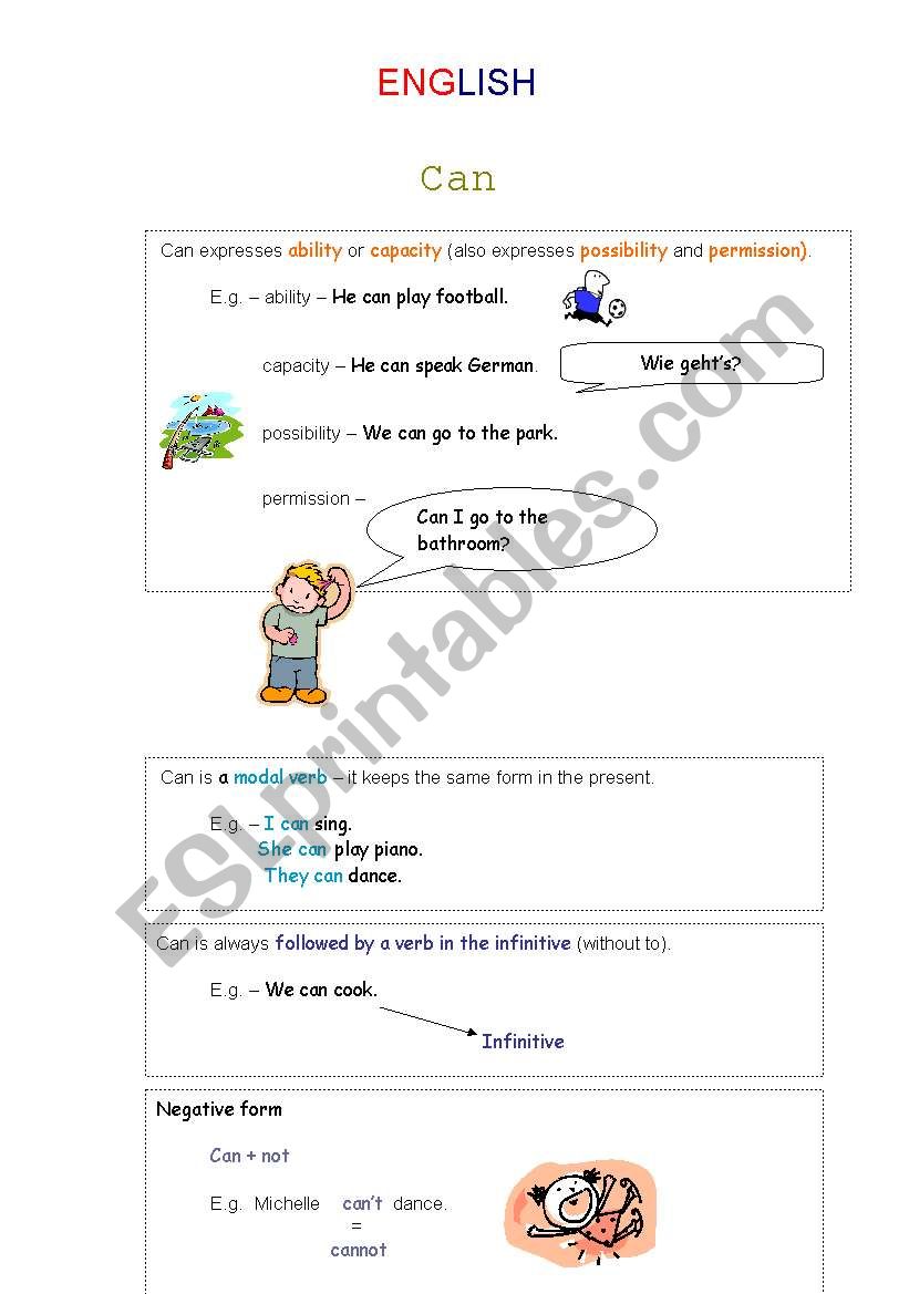 Verb Can worksheet