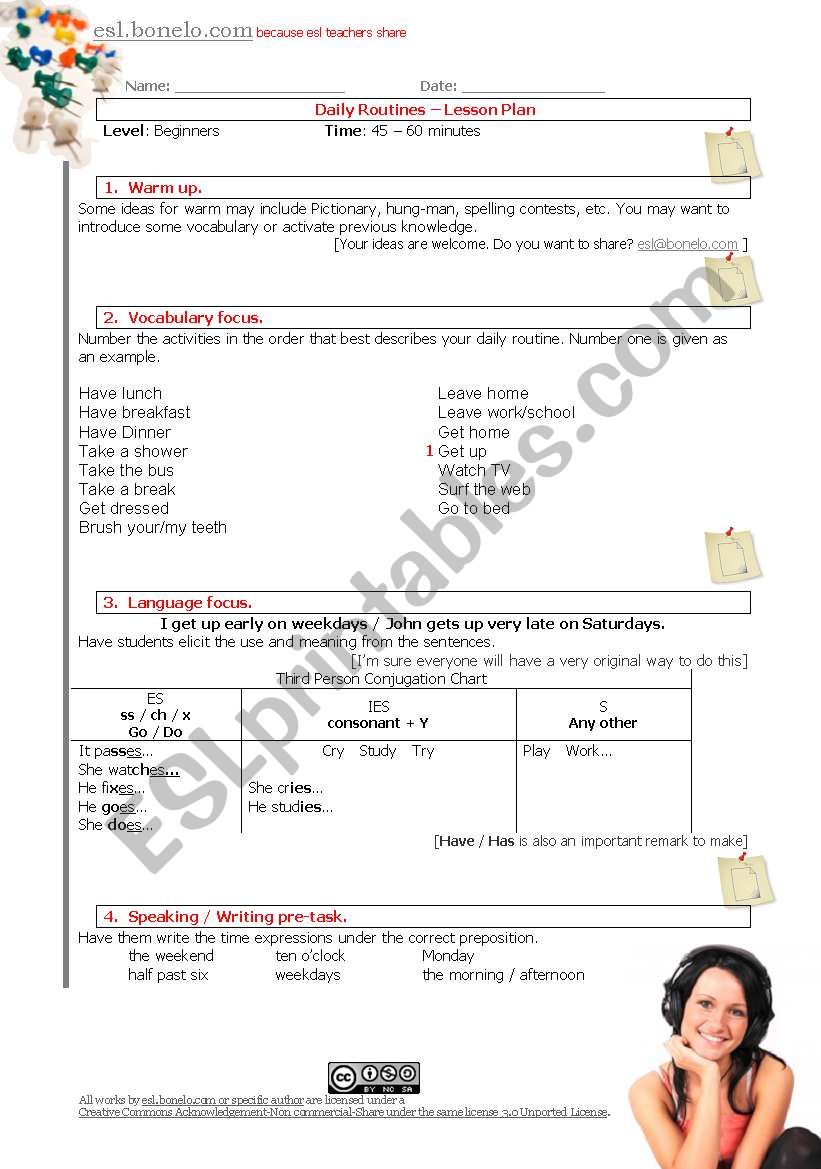 Daily Routines Lesson Plan worksheet