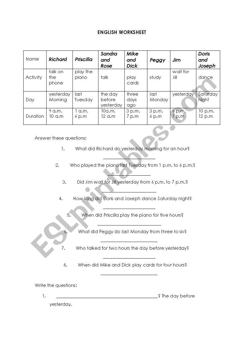 Routine worksheet