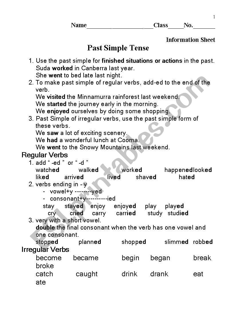 Past Simple Tense worksheet