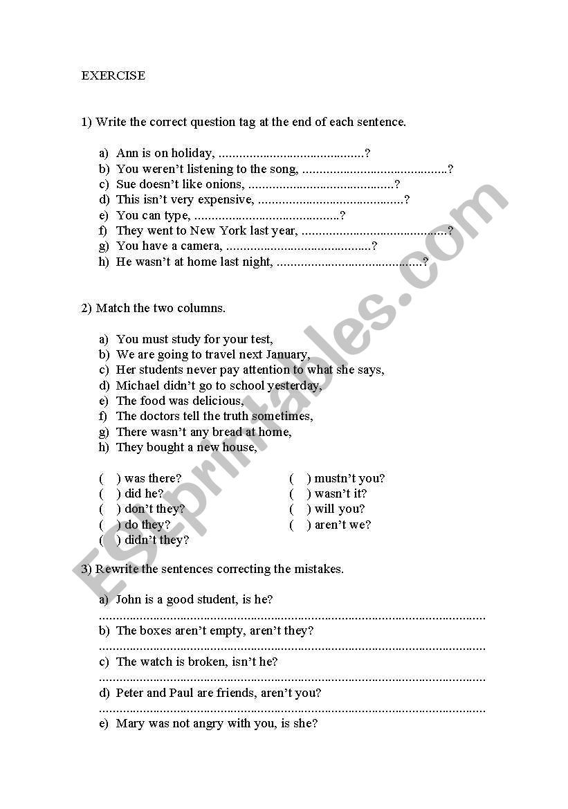 tag questions worksheet