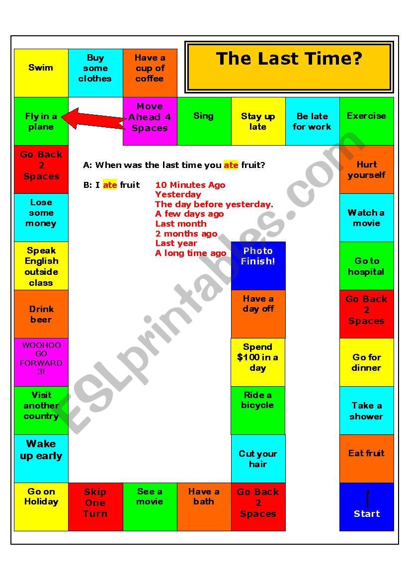 Past Tense Board Game worksheet