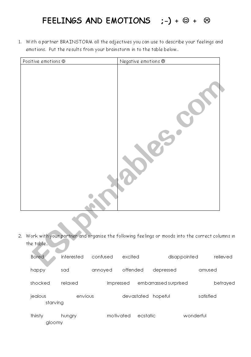 Feelings and Emotions worksheet