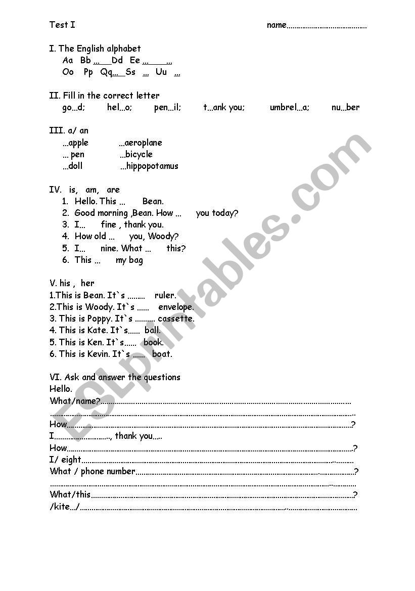 test worksheet
