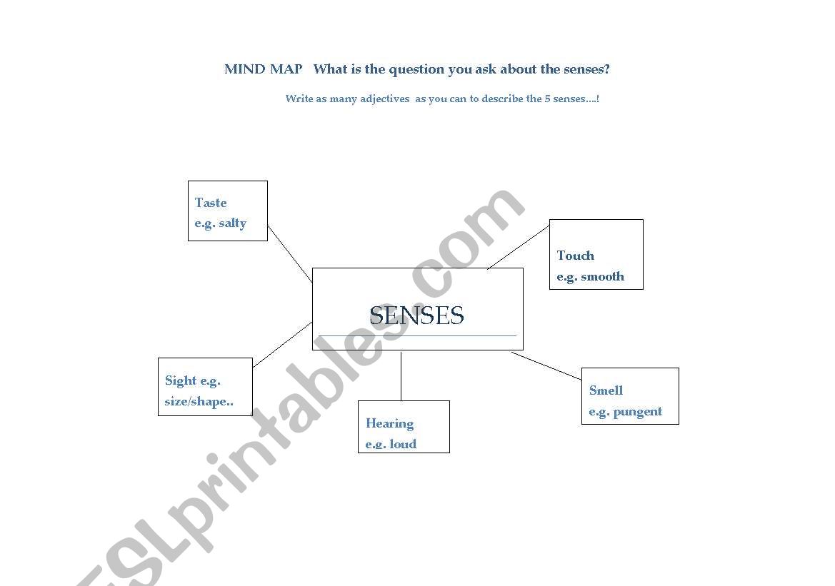 The 5 Senses Mindmap worksheet