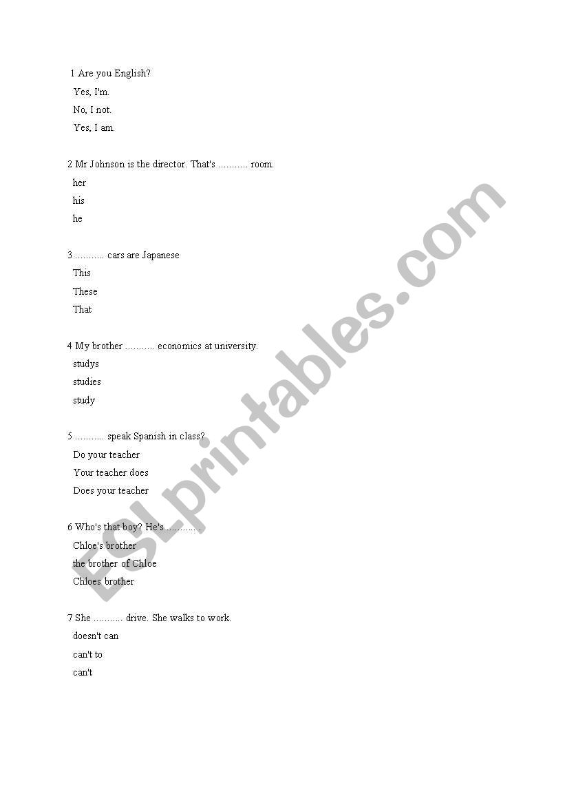 English proficency check worksheet