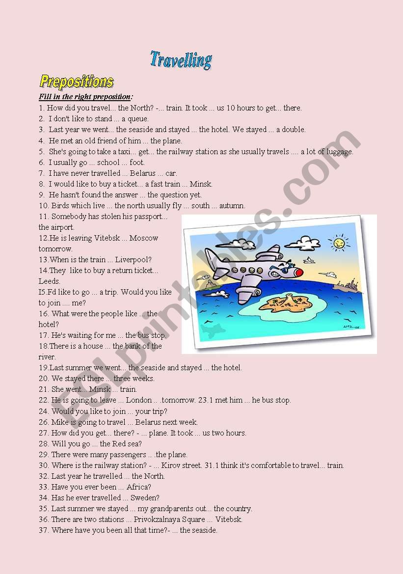 Travelling prepositions worksheet