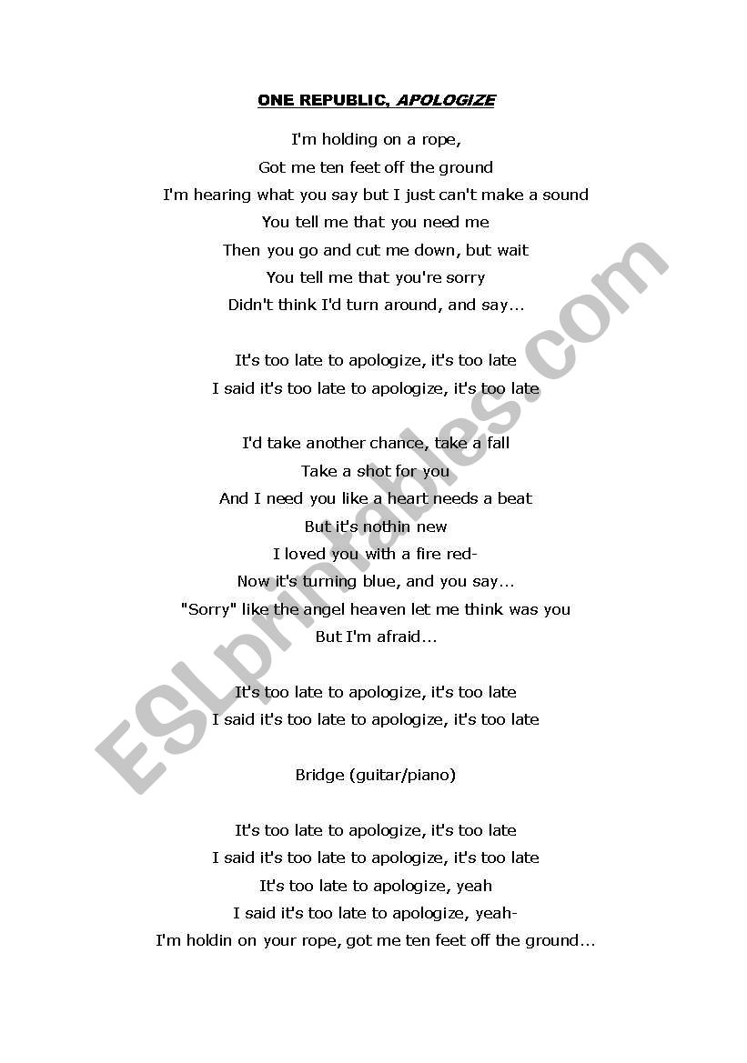 Apologize worksheet