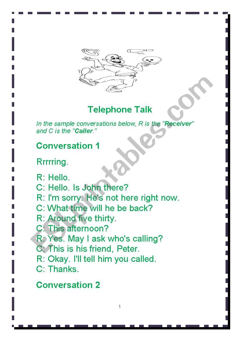 talk/dialogue worksheet