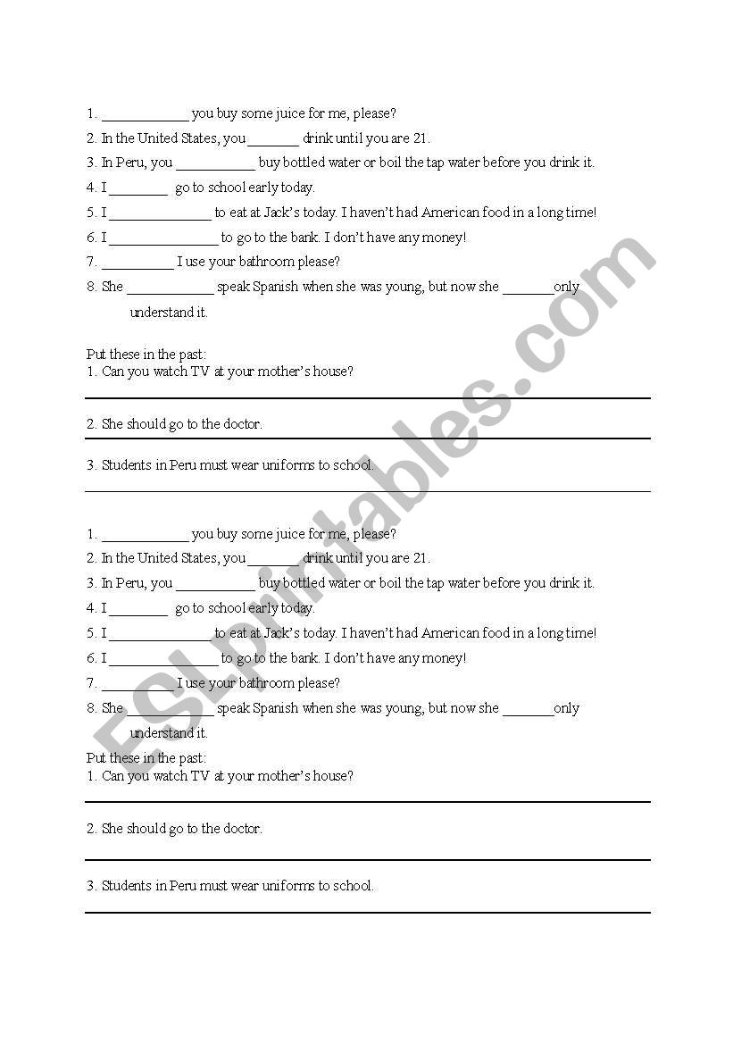 Modal Practice worksheet