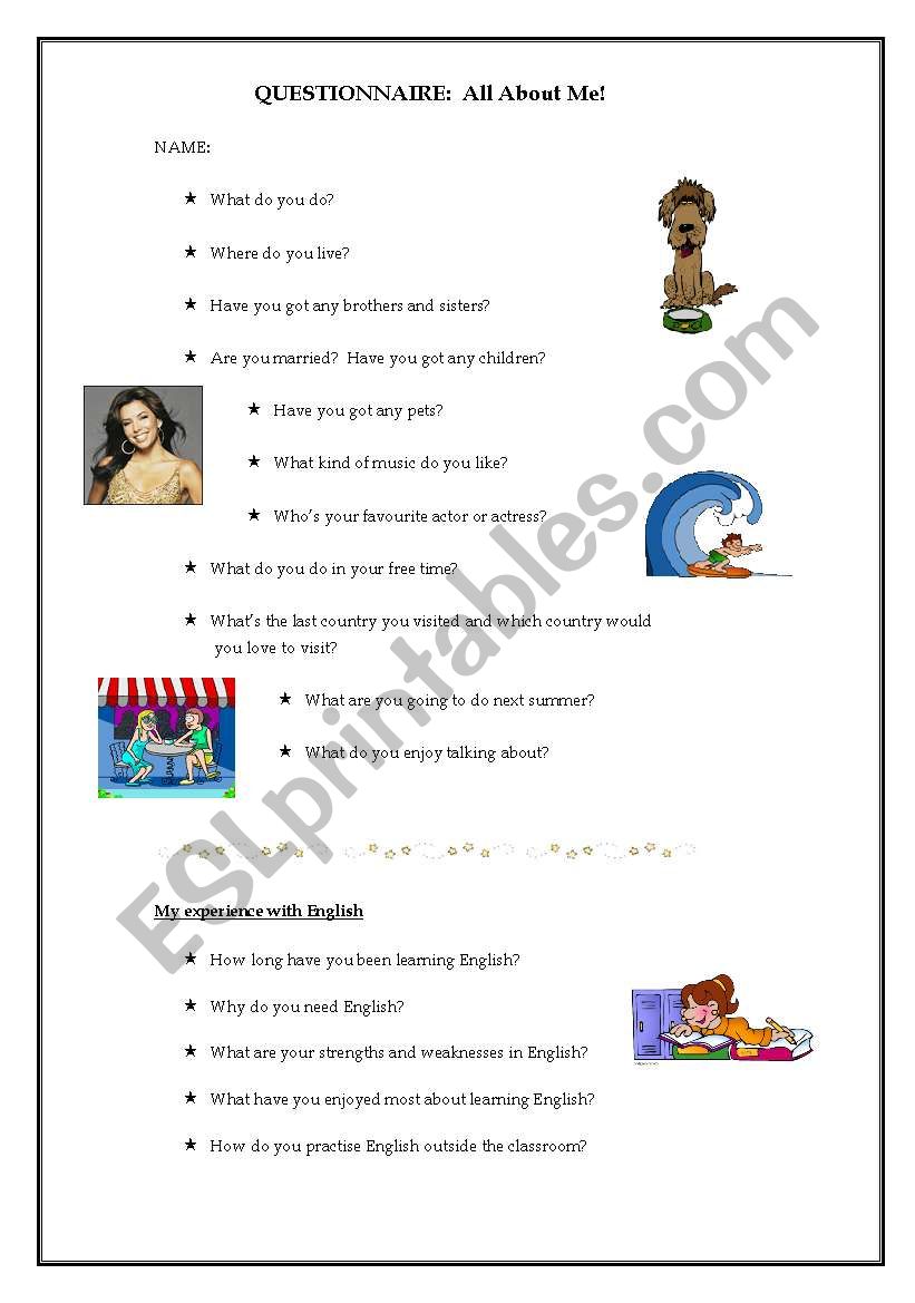 Conversation: ALL ABOUT ME! First Class Questionnaire