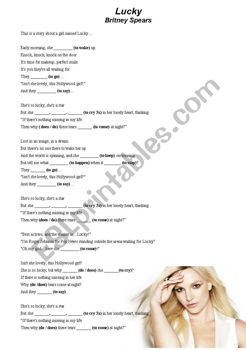 Song Worksheet: Lucky by Britney Spears (Present Simple)