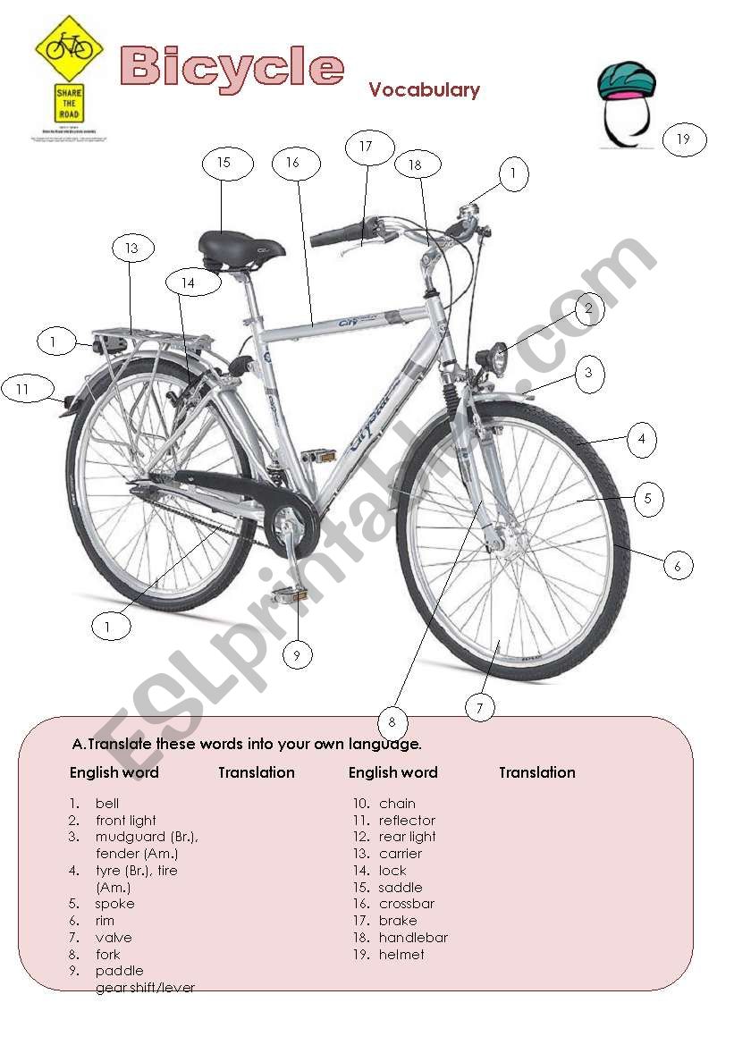 Pictionary - Bicycle (1/2) worksheet