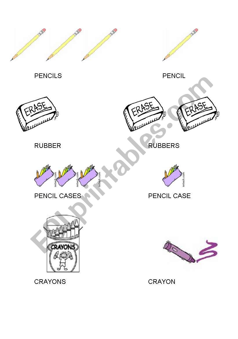 Classroom objects (plurals) worksheet