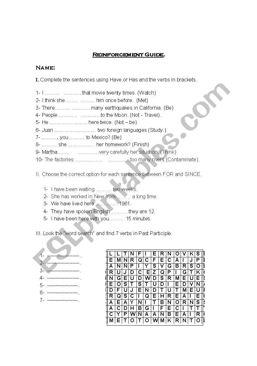 Present perfect guide worksheet