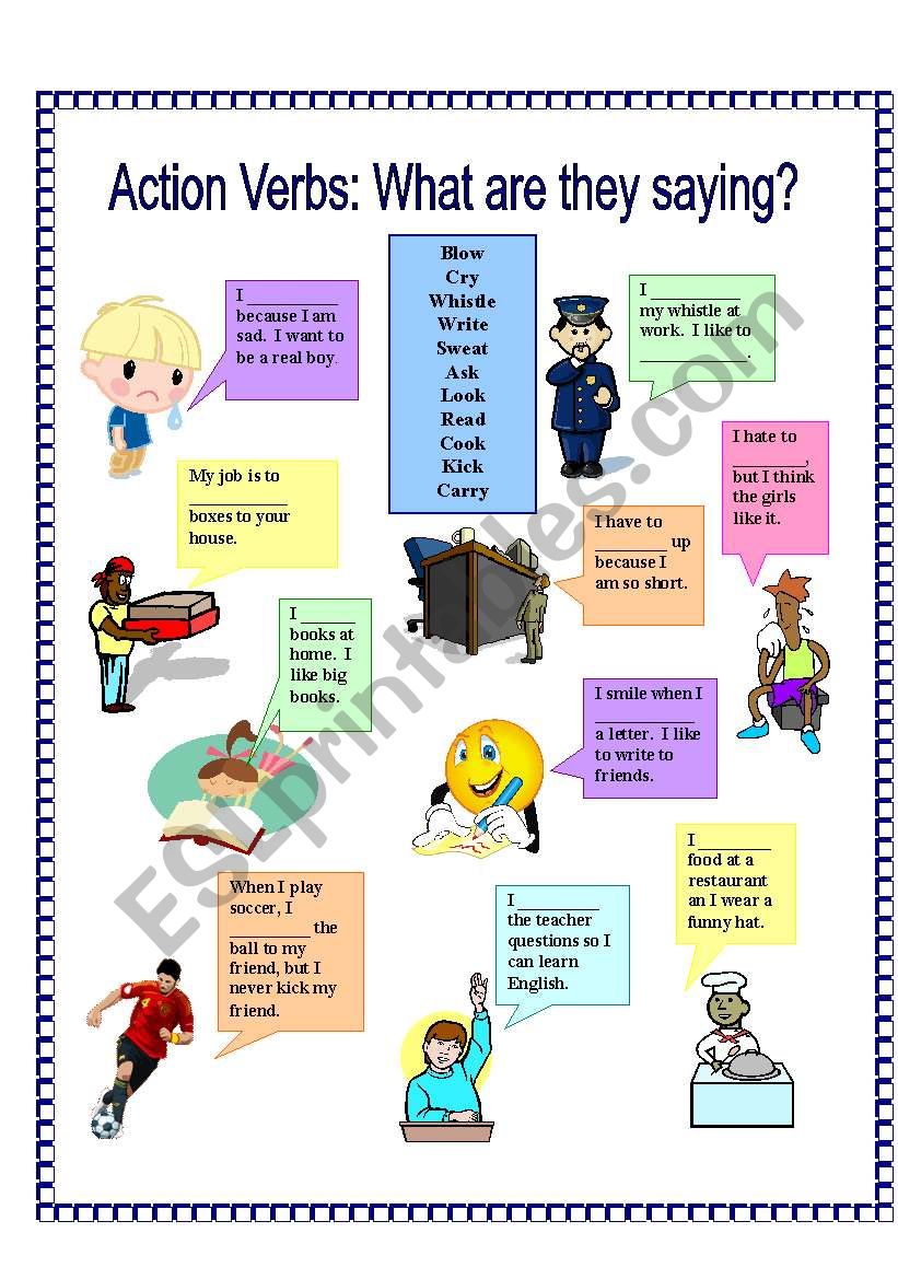 Action Verbs What Are They Saying 1 ESL Worksheet By Suzanne95212