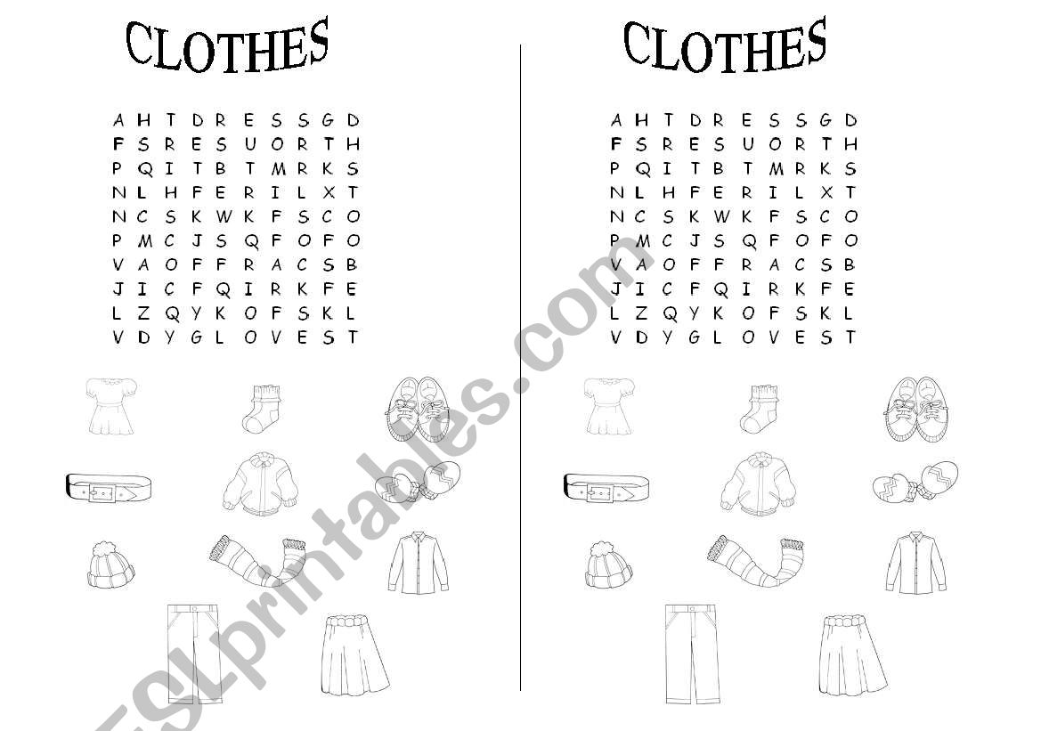 CLOTHES- word searching worksheet