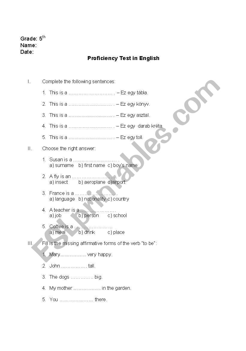 Test - 3rd year of study worksheet