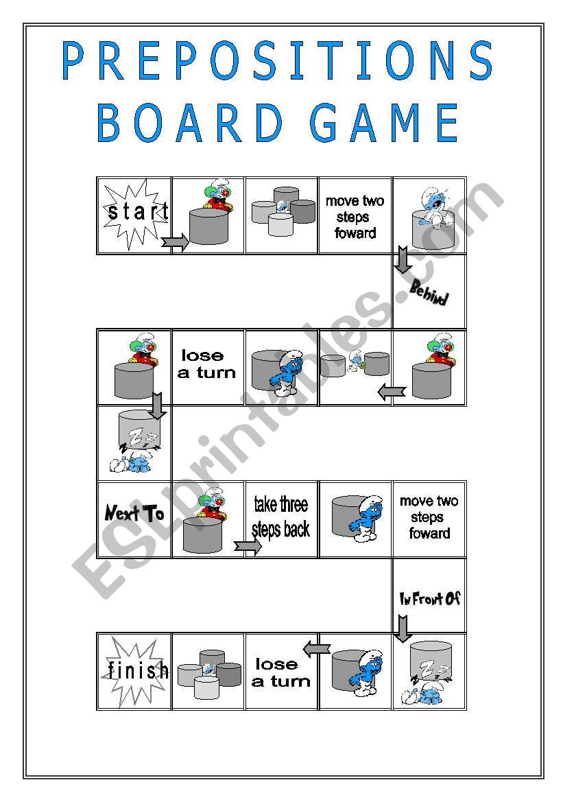 Prepositions - GAME BOARD worksheet