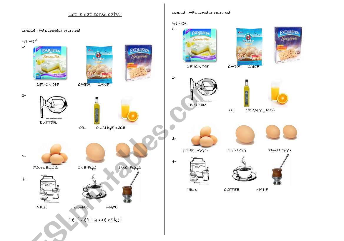 Cake worksheet