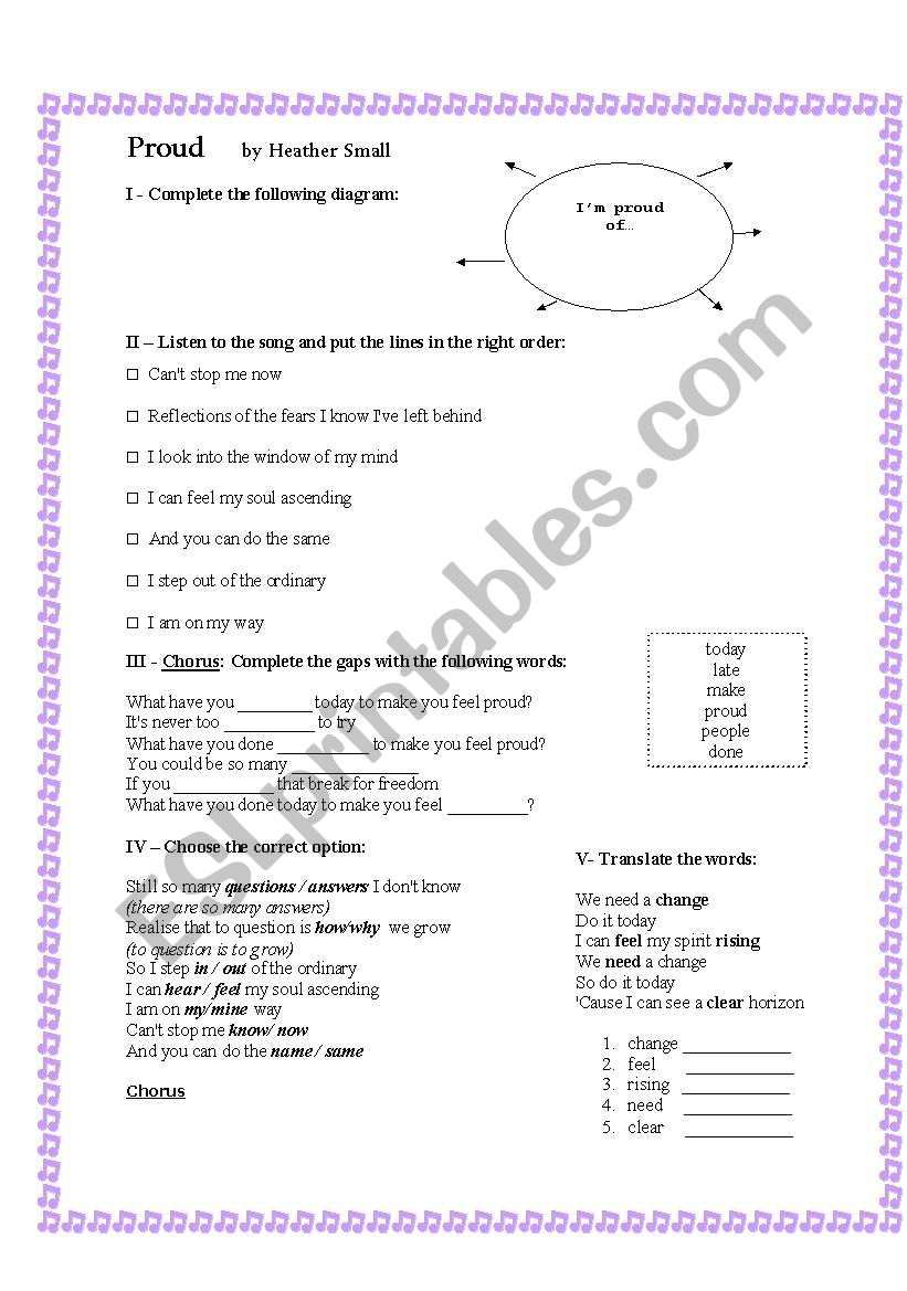 Proud- song by Heather Small worksheet
